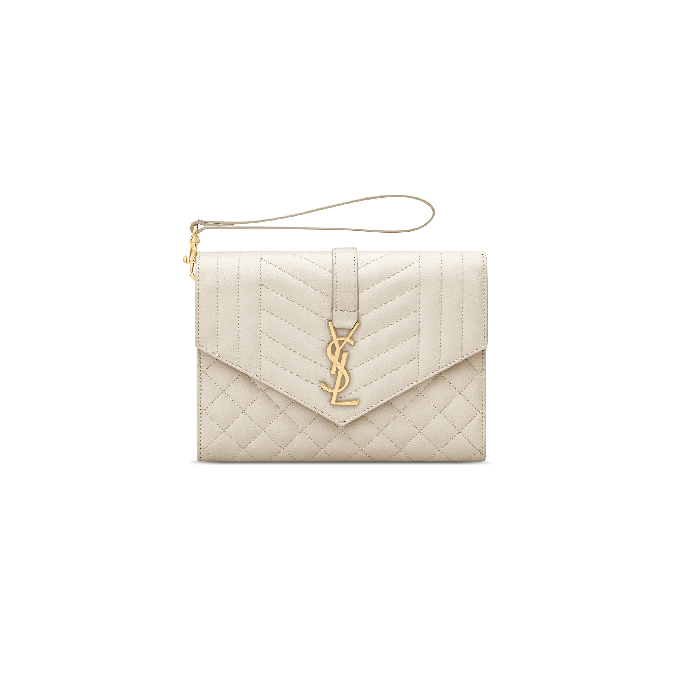 YSL ENVELOPE FLAP POUCH IN MIX MATELASSÉ GRAIN DE POUDRE LEATHER 651030BOW919207 (21*16*3cm)